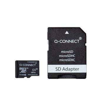Paměťová karta Micro SDXC Q-Connect - 64 GB, SD adaptér, černá