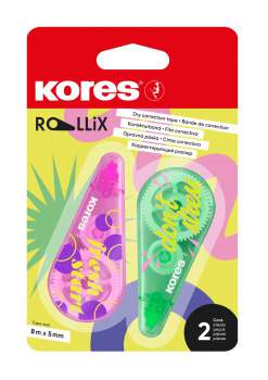 Korekční strojek Kores ROLLiX - 4,2 mm x 8 m, mix barev, 2 ks