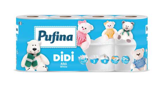 Toaletní papír Pufina Didi Alba White - 3vrstvý, bílý, 17,6 m, 8 rolí