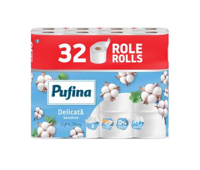 Toaletní papír Pufina Sensitive Aquabond - 3vrstvý, bílý, 17,5 m, 32 rolí