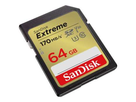 Paměťová karta SDXC SanDisk Extreme - 64 GB, Video Class V30, UHS-I U3, Class10, zlatá