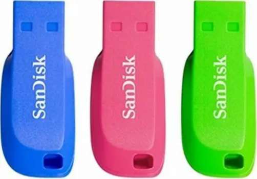 USB flash drive SanDisk Cruzer Blade - 16 GB, USB 2.0, elektricky modrá, zelená, růžová, 3 ks