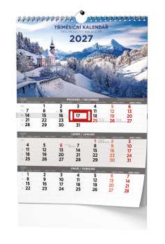 Nástěnný tříměsíční kalendář 2027, obrázkový