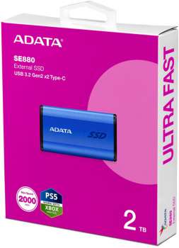 Externí SSD disk ADATA Elite SE880 – 2 TB, USB-C, 2000 MB/s, modrý