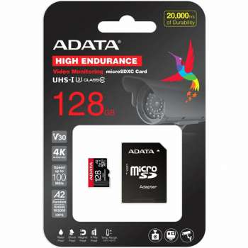 Paměťová karta ADATA AUSDX128GUI3V30SHA2-RA1 – microSDXC, 128 GB, High Endurance, + SD adaptér