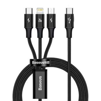 Datový kabel Baseus Rapid 3v1 - USB-C/microUSB, Lightning, USB-C, délka 1,5m, 20W, opletený, černý