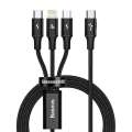 Datový kabel Baseus Rapid 3v1 - USB-C/microUSB, Lightning, USB-C, délka 1,5m, 20W, opletený, černý