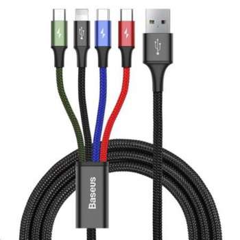 Datový kabel Baseus 4v1 - USB/microUSB, Lightning, 2x USB-C, 1,2 m, 3,5 A, černý