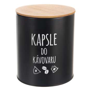 Dóza - na kapsle, plech/bambus, černá, 1 ks