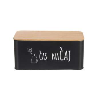 Dóza - na čaj, plech/bambus, černá, 1 ks
