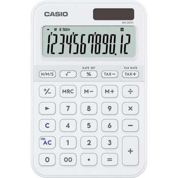 Stolní kalkulačka Casio MS 20 YC – 12místný displej, 101 × 154,5 × 18 mm, bílá