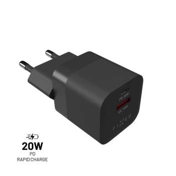 Síťová nabíječka FIXED Mini – 20 W, USB-C, USB-A, PD, QC 3.0, černá