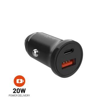 Univerzální autonabíječka FIXED FIXCC20N-CU-BK – 20 W, PD 3,0, USB-C, USB-A, černá
