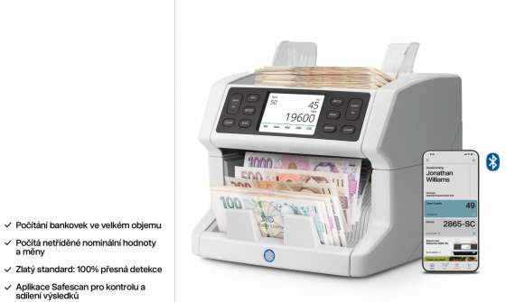 Počítadlo hodnoty bankovek Safescan 2865-SC – 1 200 ks/min, 9bodová detekce, šedé