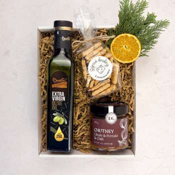 Dárková sada olivový olej, chutney, krekry
