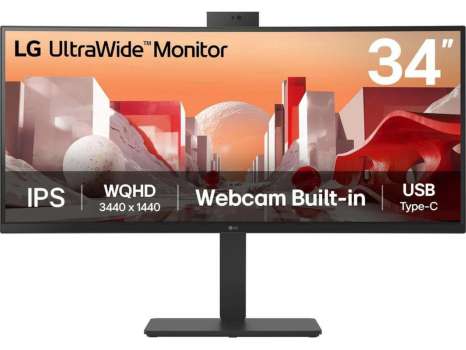Počítačový monitor LG 34BA85QE-B – 34", IPS, UWQHD 3440 x 1440, 60 Hz, zakřivený, repro, černý