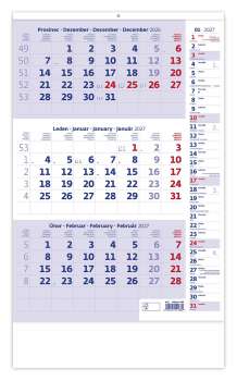 Nástěnný tříměsíční kalendář 2027 s poznámkami, modrý