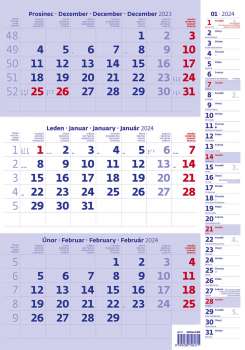 Tříměsíční kalendář 2024 - poznámkový, modrý