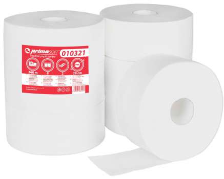 Toaletní papír jumbo PrimaSoft - 2vrstvý, bílý, 280 mm, 6 rolí