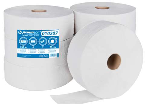 Toaletní papír jumbo PrimaSoft - 2vrstvý, bílý recykl, 6 rolí