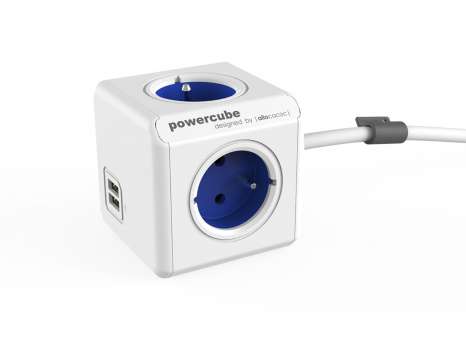 Prodlužovací přívod PowerCube Extended 4 zásuvky a 2x USB - modrá