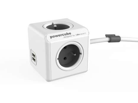 Prodlužovací přívod PowerCube Extended 4 zásuvky a 2x USB - šedá