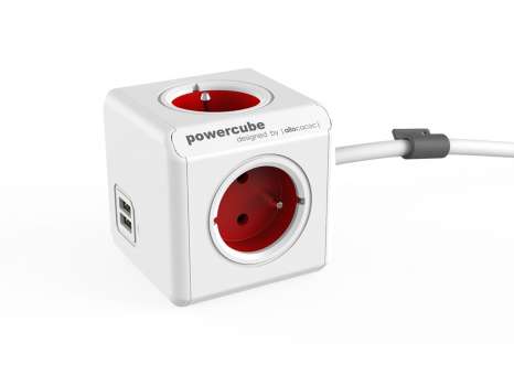 Prodlužovací přívod PowerCube Extended 4 zásuvky a 2x USB - červená