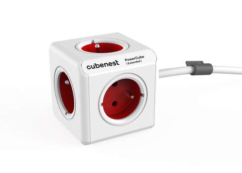 Prodlužovací kabel s rozbočovačem Cubenest PowerCube Extended - 5 zásuvek, 1,5 m, červený