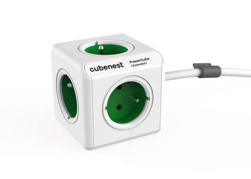 Prodlužovací kabel s rozbočovačem Cubenest PowerCube Extended - 5 zásuvek, 1,5 m, zelený