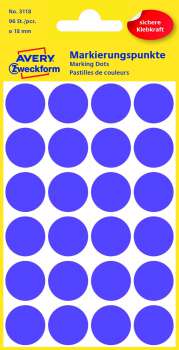 Kulaté etikety Avery Zweckform - fialové, průměr 18 mm, 96 ks