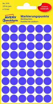 Kulaté etikety Avery Zweckform - fialové, průměr 12 mm, 270 ks