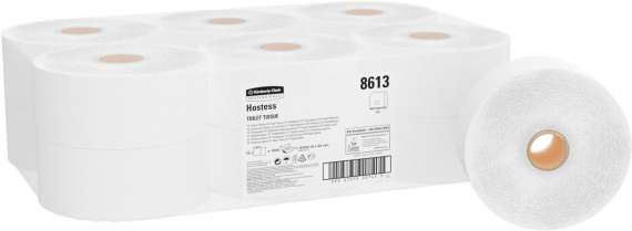 Toaletní papír jumbo KC Hostess - 1vrstvý, bílý recykl, 230 mm, 12 rolí