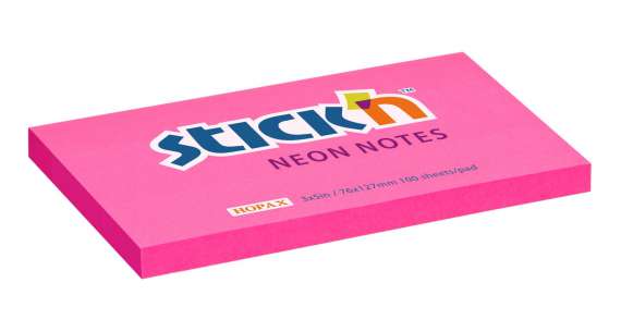 Samolepicí bloček Stick'n by Hopax - 76 x 127 mm, neonově růžový, 100 lístků