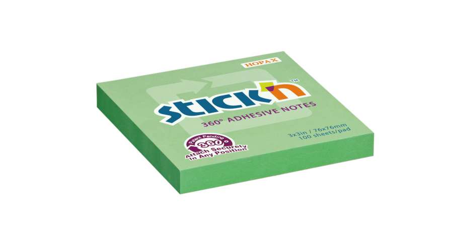 Samolepicí bloček Stick'n by Hopax 360° - 76 x 76 mm, zelený, 100