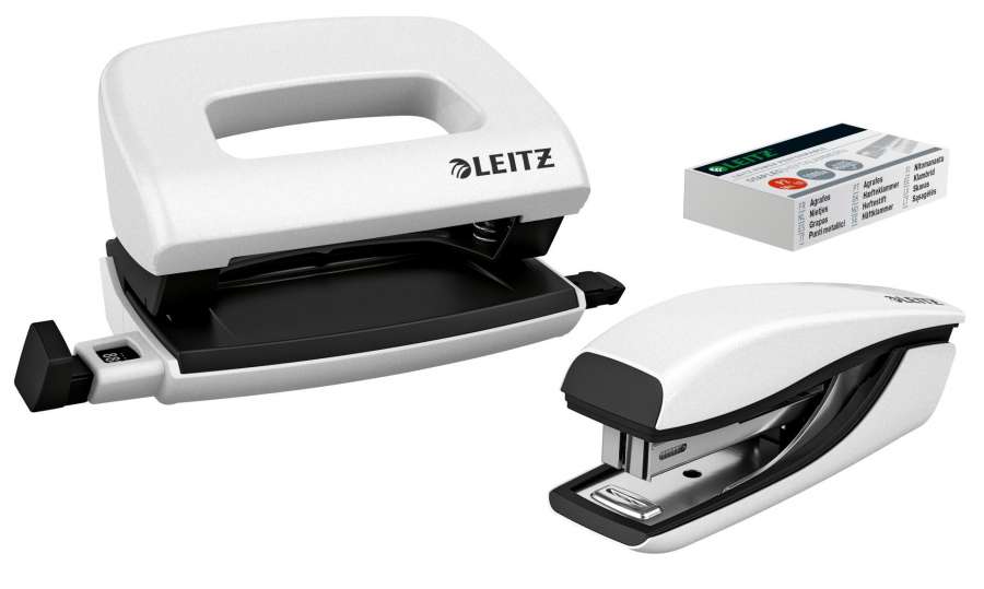 Sada mini sešívačky a děrovačky Leitz WOW - bílá