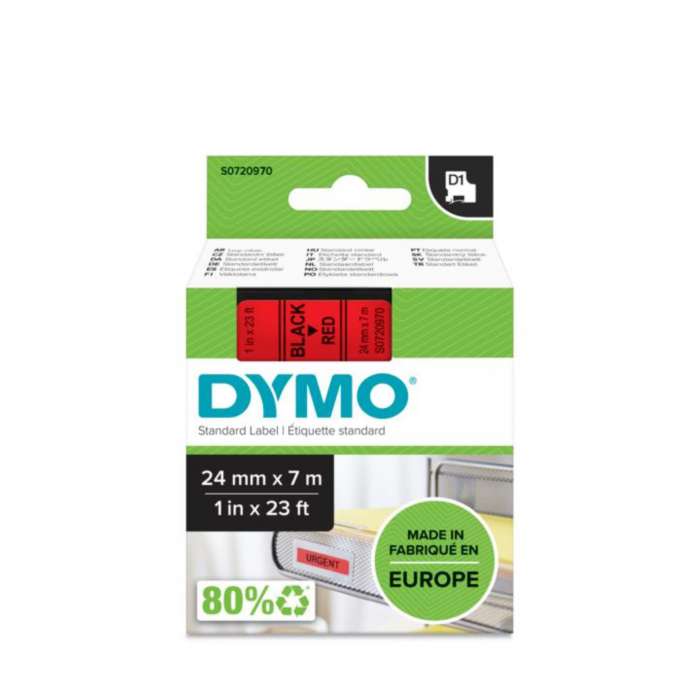 Páska Dymo D1 - červená, šířka 24 mm, návin 7 m, černé písmo