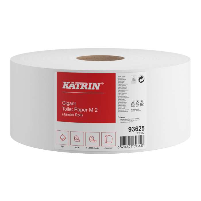 Toaletní  papír jumbo Katrin - M2, 2vrstvý, bílý recykl, 230 mm, 6
