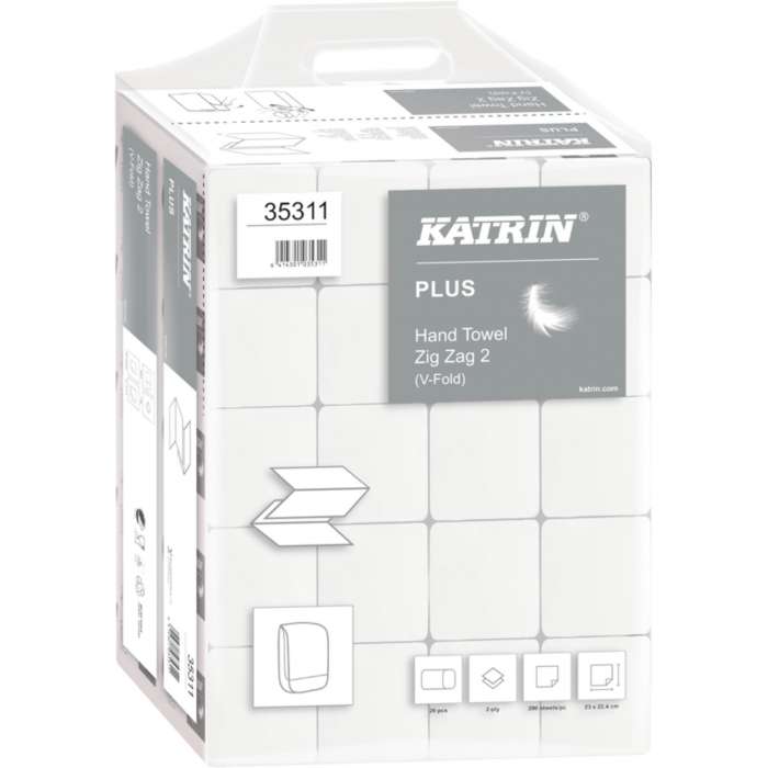 Skládané papírové ručníky Katrin - 2vrstvé, bílé, 20x200 ks