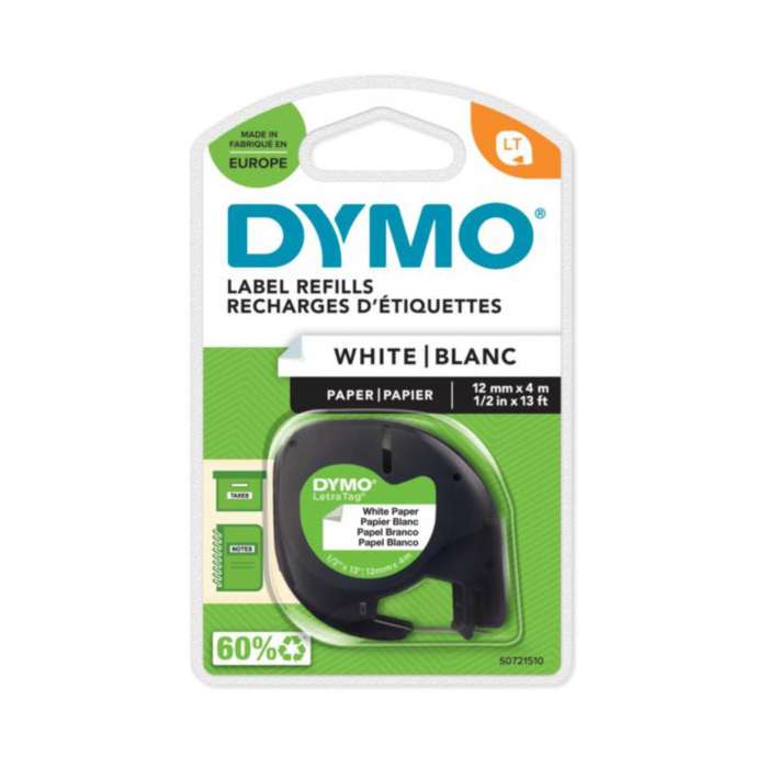 Páska Dymo LetraTag - bílá, šířka 12 mm, návin 4 m, černé písmo