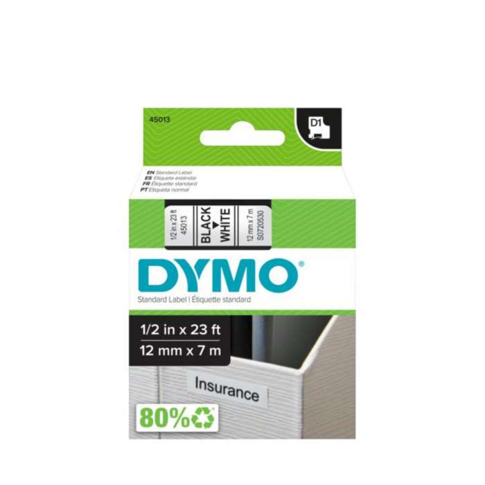 Páska Dymo D1 šířka 12 mm/návin 7m, černá / bílá