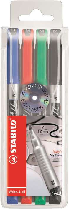Permanentní popisovač STABILO Write-4-all - hrot M, sada 4 barev