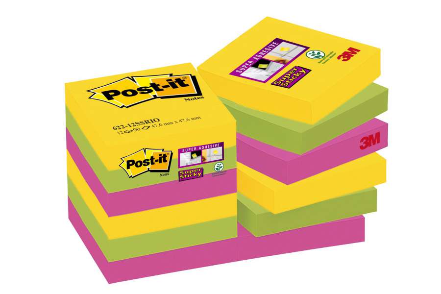 Samolepící bloček Post-it Super Sticky - 47,6 x 47,6 mm, Carnival, 12