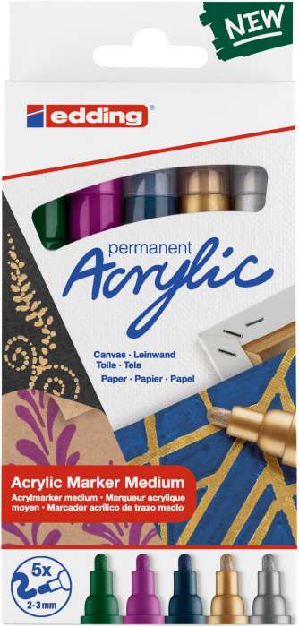 Akrylový popisovač permanentní e-5100/5 M - sada 5 barev Metallic