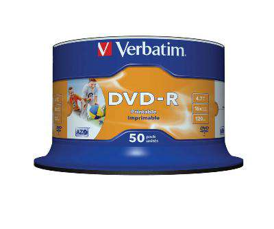 DVD-R Verbatim Printable - potisknutelné, cake box, 50 ks