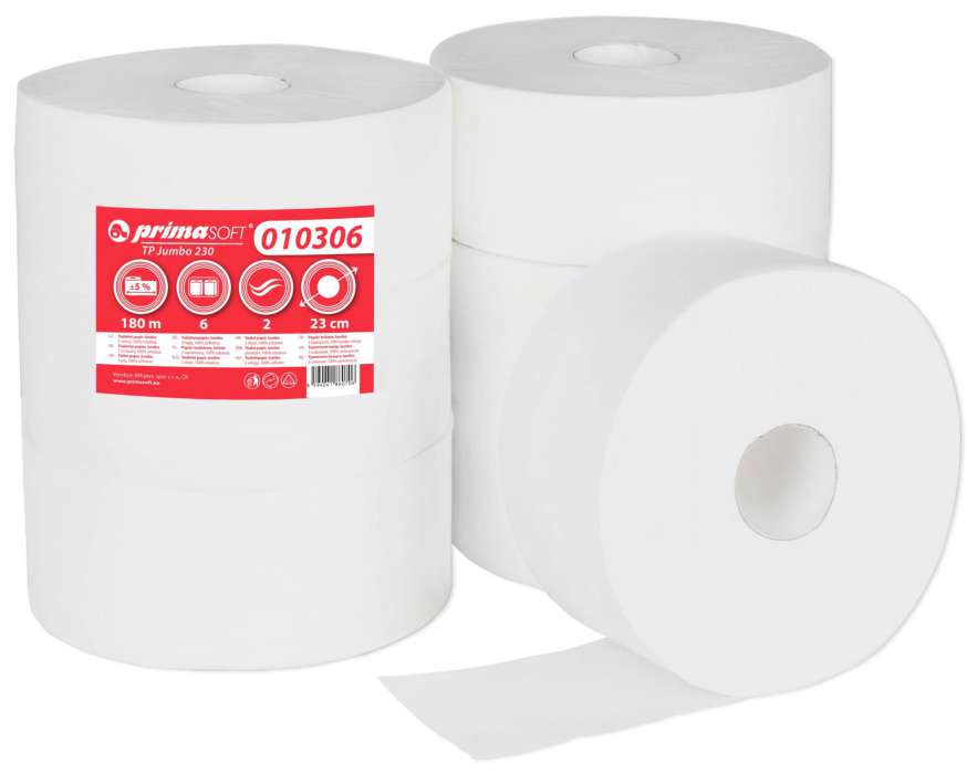 Toaletní papír jumbo PrimaSOFT- - 2vrstvý, celulóza, 230 mm, 6 rolí