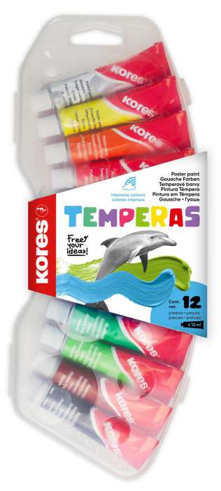 Temperové barvy Kores - 12 barev v tubě