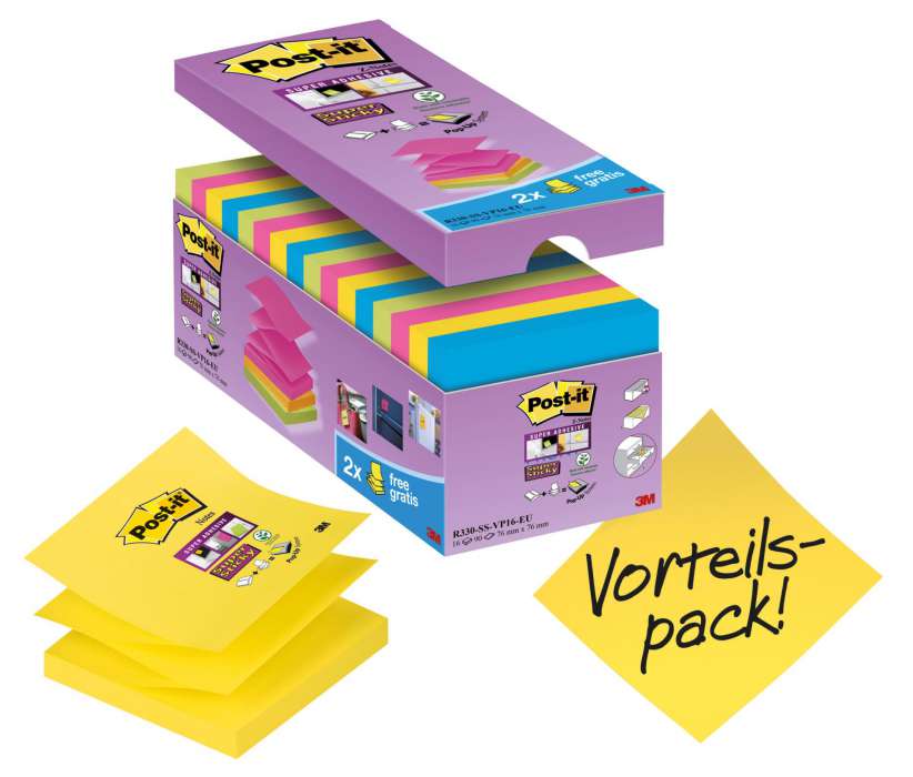 Z-bločky Post-it Super Sticky - 76x76 mm, mix barev 16 ks