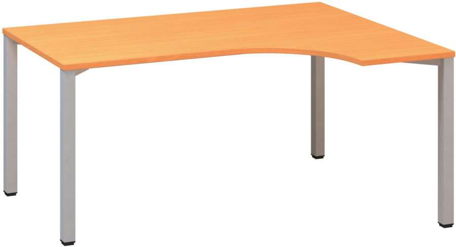 Psací stůl Alfa 200 - ergo, pravý, 160 cm, buk Bavaria/stříbrný