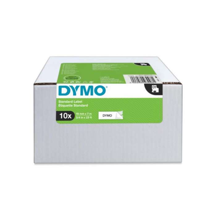 Páska Dymo D1 - 19 mm x 7m, černé písmo, bílá, 10 ks