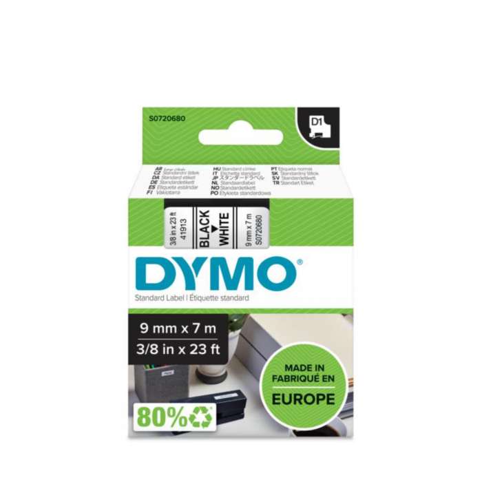 Páska Dymo D1 šířka - 9 mm, návin 7 m, černé písmo / bílá